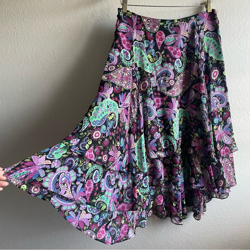 Y2K Dana Buchman Paisley Silk Asymmetrical Skirt